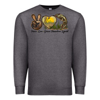 Charcoal Heather Peace Love Green Chameleon Lizard Premium Sweatshirt - LillyAllenDesigns