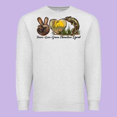Peace Love Green Chameleon Lizard Premium Sweatshirt Designed By Lillyallendesigns