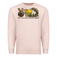 Pale Pink Peace Love Green Chameleon Lizard Premium Sweatshirt - LillyAllenDesigns
