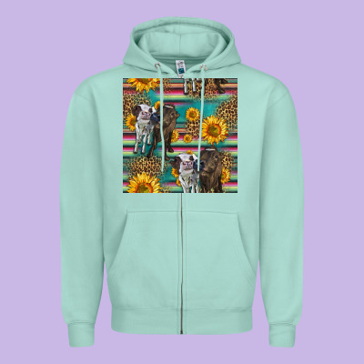 Two Cute Heifers Seamless Pattern Zipper Hoodie Designed By Hra Design Shop