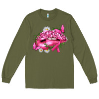 Army Green Breast Cancer with Ribbon Pink Lips Long Sleeve Tee - texasbilliewilder