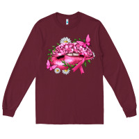 Burgundy Breast Cancer with Ribbon Pink Lips Long Sleeve Tee - texasbilliewilder