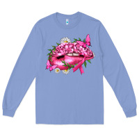 Colony Blue Breast Cancer with Ribbon Pink Lips Long Sleeve Tee - texasbilliewilder