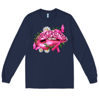 Navy Breast Cancer with Ribbon Pink Lips Long Sleeve Tee - texasbilliewilder