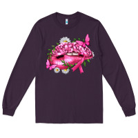 Plum Breast Cancer with Ribbon Pink Lips Long Sleeve Tee - texasbilliewilder