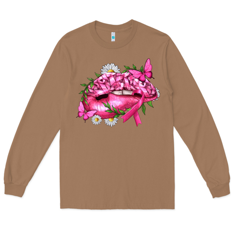 Breast Cancer With Ribbon Pink Lips Long Sleeve Tee by texasbilliewilder | Teevron