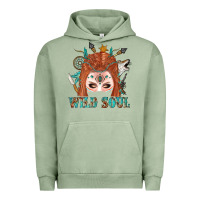 Pigment Oil Green Western İndian Wild Soul With Braid Hair Woman Urban Hoodie - BundleAndBundleShop