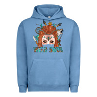 Pigment Pebble Blue Western İndian Wild Soul With Braid Hair Woman Urban Hoodie - BundleAndBundleShop