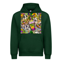 Forest Green Mardi Gras coffee cups and donut with cowhide Urban Hoodie - BundleAndBundleShop