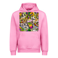 Fuchsia Pink Mardi Gras coffee cups and donut with cowhide Urban Hoodie - BundleAndBundleShop