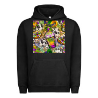 Pigment Black Mardi Gras coffee cups and donut with cowhide Urban Hoodie - BundleAndBundleShop