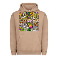 Pigment Burro Mardi Gras coffee cups and donut with cowhide Urban Hoodie - BundleAndBundleShop