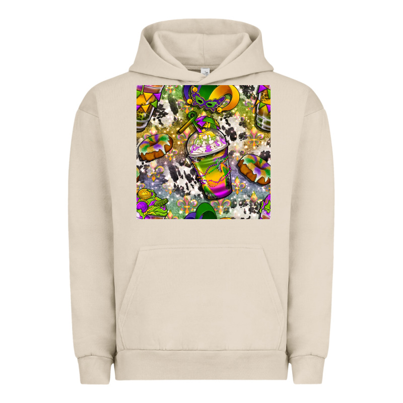Mardi Gras Coffee Cups And Donut With Cowhide Urban Hoodie by BundleAndBundleShop | Teevron