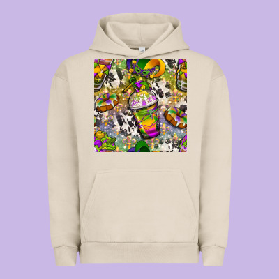 Mardi Gras Coffee Cups And Donut With Cowhide Urban Hoodie Designed By Bundleandbundleshop