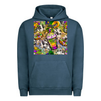 Pigment Midnight Navy Mardi Gras coffee cups and donut with cowhide Urban Hoodie - BundleAndBundleShop