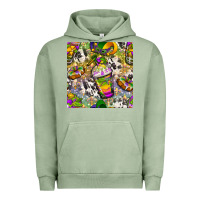 Pigment Oil Green Mardi Gras coffee cups and donut with cowhide Urban Hoodie - BundleAndBundleShop