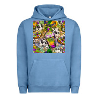 Pigment Pebble Blue Mardi Gras coffee cups and donut with cowhide Urban Hoodie - BundleAndBundleShop