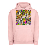 Pigment Salmon Mardi Gras coffee cups and donut with cowhide Urban Hoodie - BundleAndBundleShop
