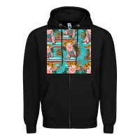 Black turquoise baby pig seamless pattern Zipper Hoodie - HRA Design Shop