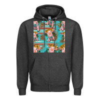 Charcoal Heather turquoise baby pig seamless pattern Zipper Hoodie - HRA Design Shop