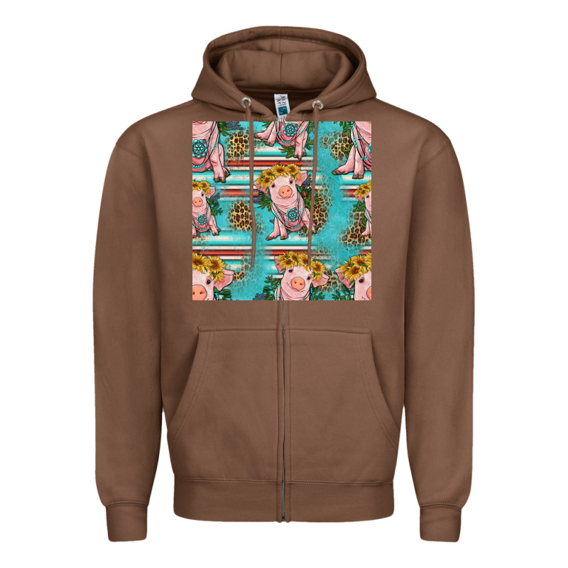 Turquoise Baby Pig Seamless Pattern Zipper Hoodie by HRA Design Shop | Teevron