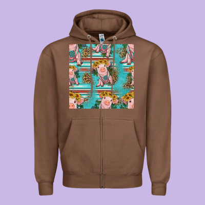 Turquoise Baby Pig Seamless Pattern Zipper Hoodie Designed By Hra Design Shop