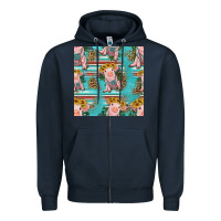 Navy turquoise baby pig seamless pattern Zipper Hoodie - HRA Design Shop