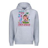 Heather Grey my 1 st birthday with little cute cow Premium Hoodie - NancyCooperArtShop