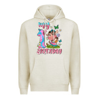 Oatmeal Heather my 1 st birthday with little cute cow Premium Hoodie - NancyCooperArtShop