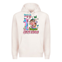 Pale Pink my 1 st birthday with little cute cow Premium Hoodie - NancyCooperArtShop