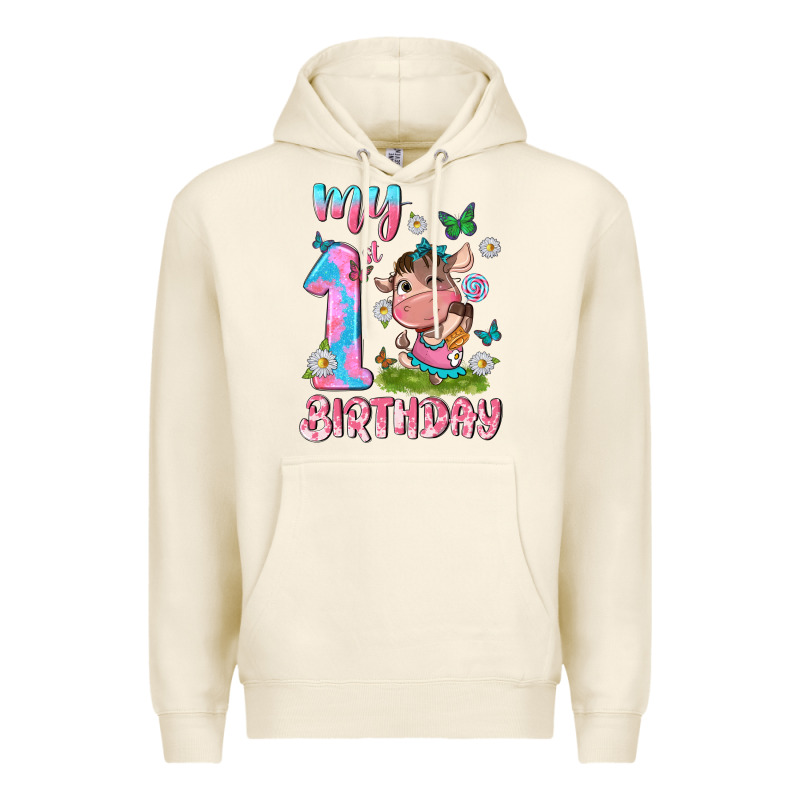 My 1 St Birthday With Little Cute Cow Premium Hoodie by NancyCooperArtShop | Teevron