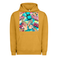 Pigment Peanut Butter hand cream and nail tools with serape and glitter seamless pattern bbs Urban Hoodie - BundleAndBundleShop