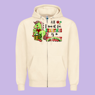 All I Want For Christmas Is A Unicorn Zipper Hoodie Designed By Fadigitalartstudio