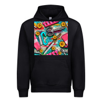 Black nail art tools and hand cream with serape and turquoise glitter seamle Urban Hoodie - BundleAndBundleShop