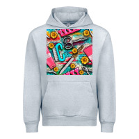 Heather Grey nail art tools and hand cream with serape and turquoise glitter seamle Urban Hoodie - BundleAndBundleShop