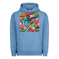 Pigment Pebble Blue nail art tools and hand cream with serape and turquoise glitter seamle Urban Hoodie - BundleAndBundleShop