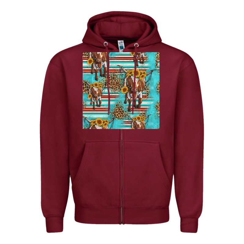 Longhorn Bull Seamless Pattern Zipper Hoodie by HRA Design Shop | Teevron