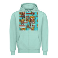 Seafoam longhorn bull seamless pattern Zipper Hoodie - HRA Design Shop