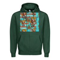 Sports Green longhorn bull seamless pattern Zipper Hoodie - HRA Design Shop