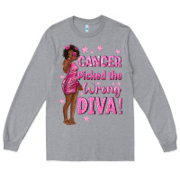 Heather Grey Cancer Picked The Wrong Diva with Black Woman Long Sleeve Tee - texasbilliewilder