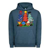 Pigment Midnight Navy Christmas With Ice Hockey Trees Urban Hoodie - BundleAndBundleShop