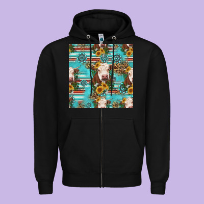 Charolais Cow Seamless Pattern Zipper Hoodie Designed By Hra Design Shop