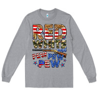 Heather Grey red white and pew pew pew Long Sleeve Tee - Zillion Design Studio