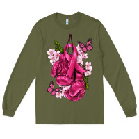 Army Green Cancer Boxing Gloves with Ribbon Long Sleeve Tee - texasbilliewilder