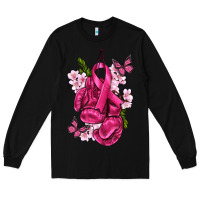 Black Cancer Boxing Gloves with Ribbon Long Sleeve Tee - texasbilliewilder