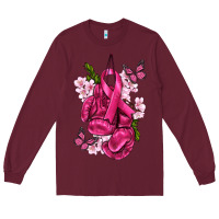 Burgundy Cancer Boxing Gloves with Ribbon Long Sleeve Tee - texasbilliewilder