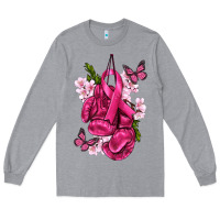Heather Grey Cancer Boxing Gloves with Ribbon Long Sleeve Tee - texasbilliewilder