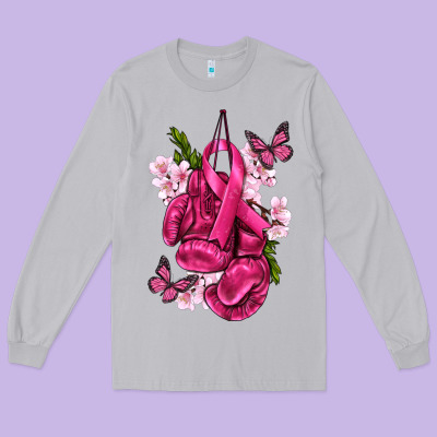 Cancer Boxing Gloves With Ribbon Long Sleeve Tee Designed By Texasbilliewilder