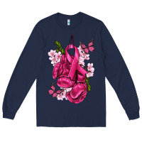 Navy Cancer Boxing Gloves with Ribbon Long Sleeve Tee - texasbilliewilder