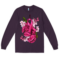 Plum Cancer Boxing Gloves with Ribbon Long Sleeve Tee - texasbilliewilder